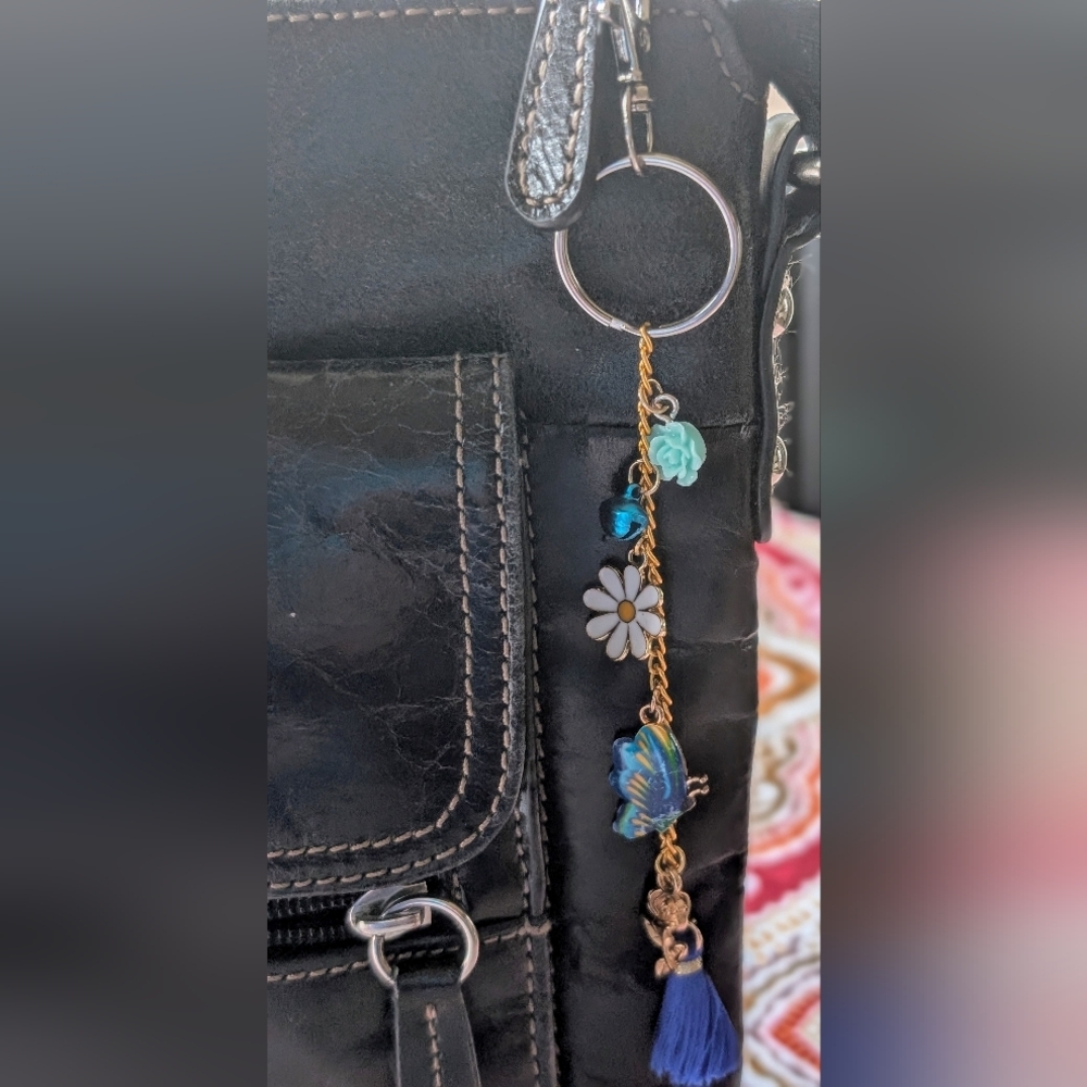 Gold and Blue Butterfly Bag Charm
